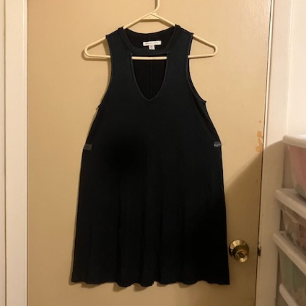Dark Blue Black Burnt Jersey Knit Dress with Cutout Front